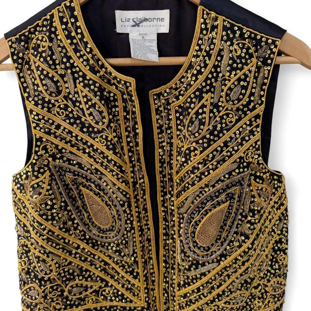 Vintage Liz Claiborne Silk Embroidered/Sequin vest with hooks